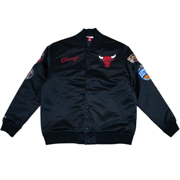 Chicago Bulls NBA Mitchell & Ness Blackout Heavyweight Satin Jacket Black