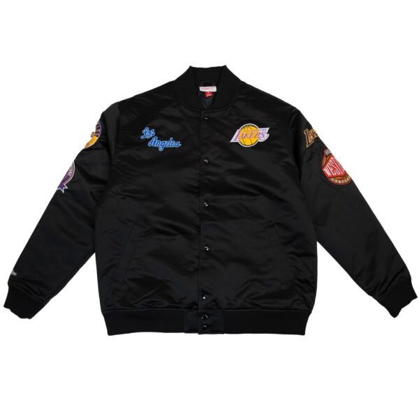 Los Angeles Lakers NBA Mitchell & Ness Blackout Heavyweight Satin Jacket Black