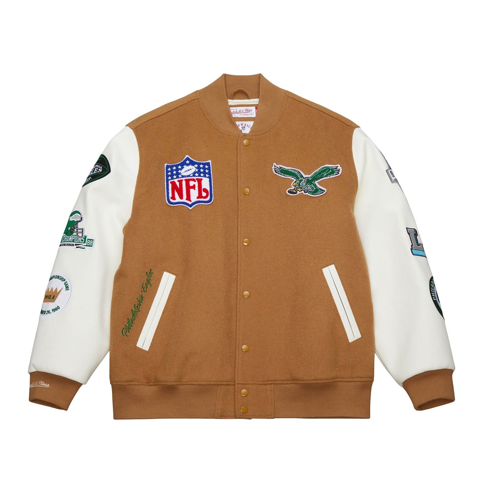 Philadelphia Eagles NFL Dusted Collection Varsity Jacket Vintage Logo Mitchell & Ness