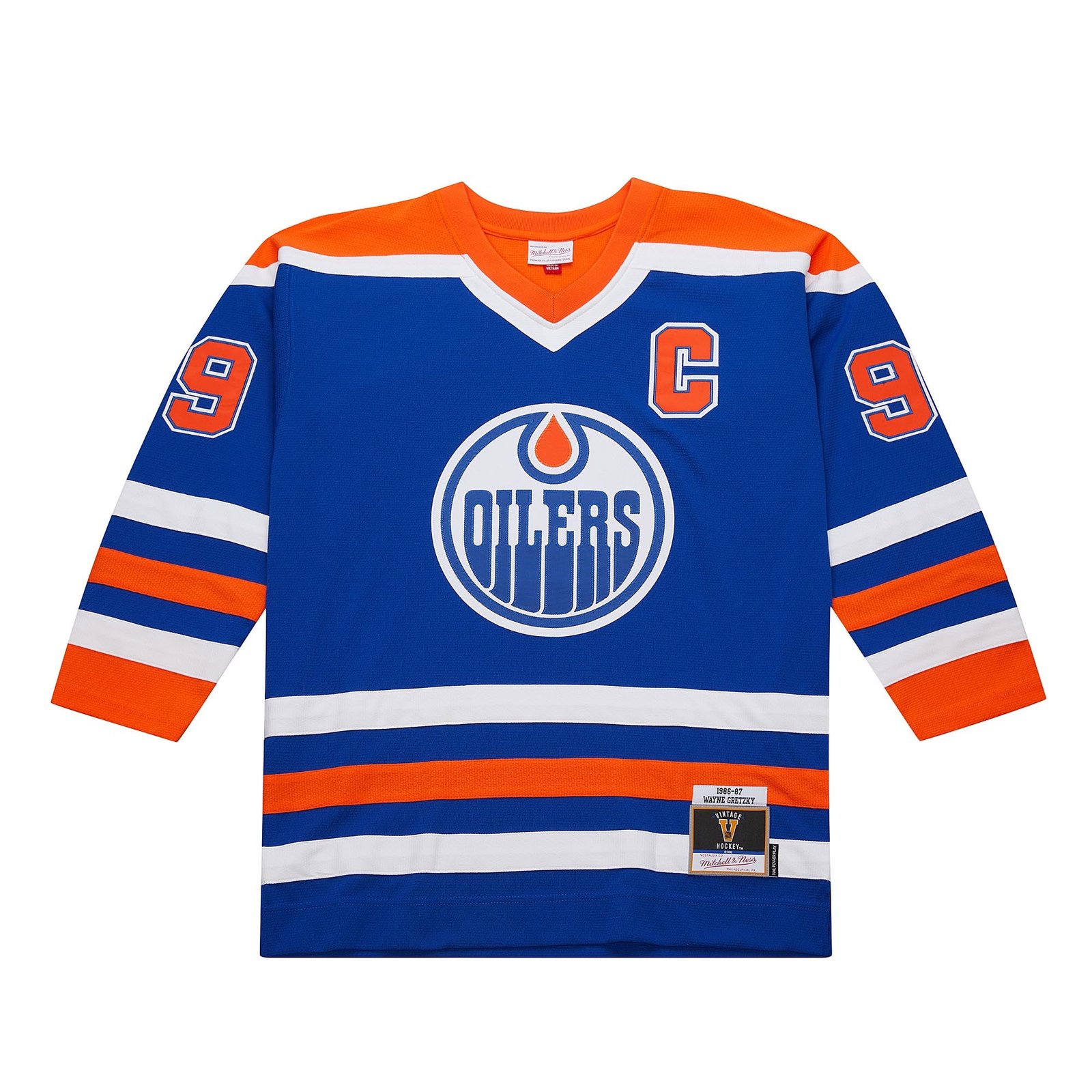 Wayne Gretzky Edmonton Oilers NHL 1986-87 Power Play Dark Jersey Mitchell & Ness Blue/Orange