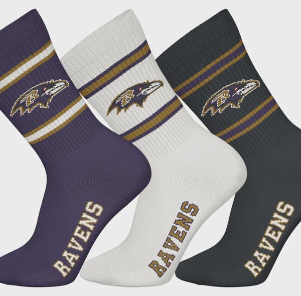 Barefoot - NFL Socks - Baltimore Ravens  - 3 Pack Crew Socks