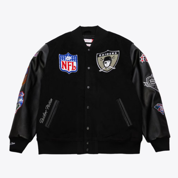 Oakland Raiders Black Out Varsity Jacket Mitchell & Ness