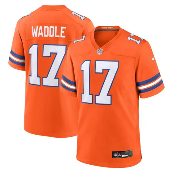 Men Stitched Denver Broncos Jaylen Waddle #17 Nike Alternate Game Jersey