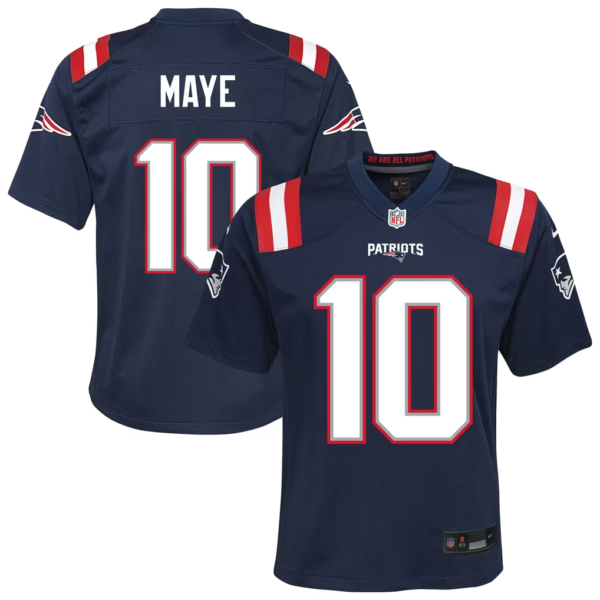 Youth Drake Maye New England Patriots Stitched White Red Navy Nike Game Jersey