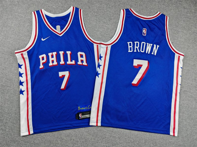 Children Black Blue Philadelphia 76ers #7 Jaylen Brown NBA Jerseys