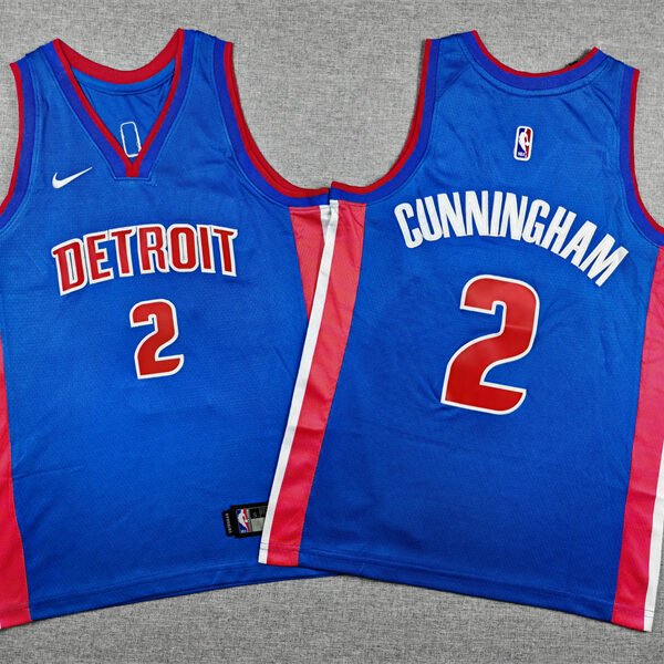 Detroit Pistons #2 Cunningham Blue Black Embroidered Children Jersey NBA
