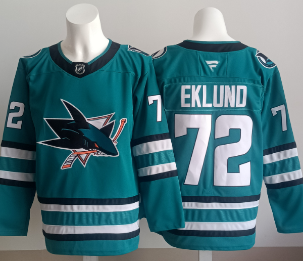 S-XXXL San Jose Sharks Teal 71 Celebrini 39 Couture 72 Eklund Alternate Breakaway Jersey