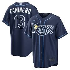 Tampa Bay #13 Caminero Navy MLB Jersey Nike