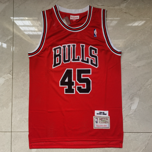 Michael Jordan Number 45 Chicago Bulls Red White Black Stitched Mitchell & Ness Jersey - Image 2