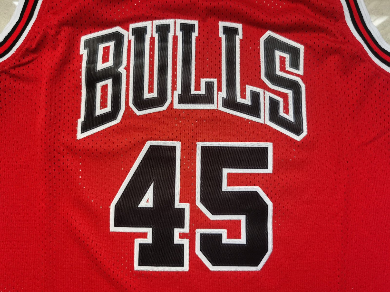 Michael Jordan Number 45 Chicago Bulls Red White Black Stitched Mitchell & Ness Jersey - Image 3