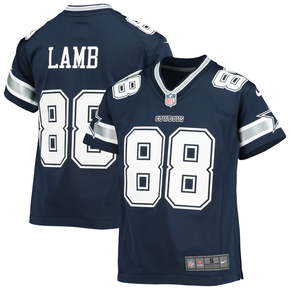 Youth CeeDee Lamb #88 Road White Navy Dallas Cowboys Jersey - Image 3