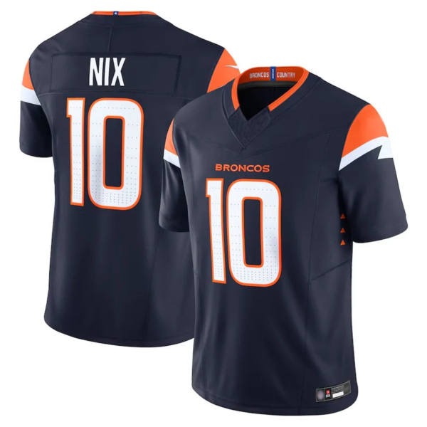 Nike Men D.Broncos #10 Bo Nix White Orange Navy Vapor F.U.S.E. Limited Football Jerseys