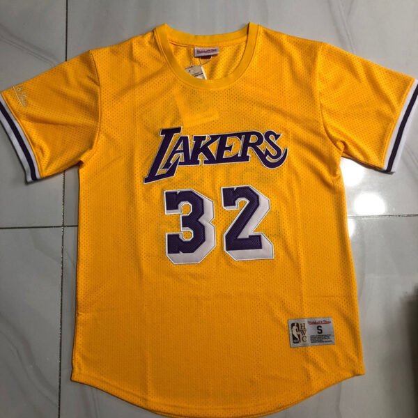 Los Angeles Lakers Magic Johnson Mitchell & Ness Purple Yellow Hardwood Classics T-Shirt