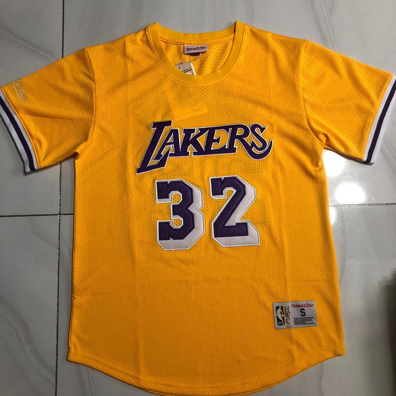 Los Angeles Lakers Magic Johnson Mitchell & Ness Purple Yellow Hardwood Classics T-Shirt