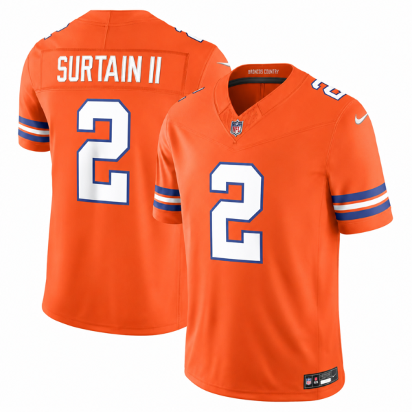 Denver Broncos Pat Surtain II Nike Orange Alternate Mile High Collection 1977 Throwback Vapor F.U.S.E. Stitched NFL Shirt