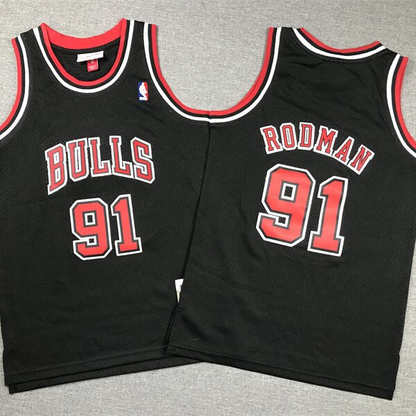 White Red Black Bulls Dennis Rodman Kids Basketball Jersey Mitchell & Ness