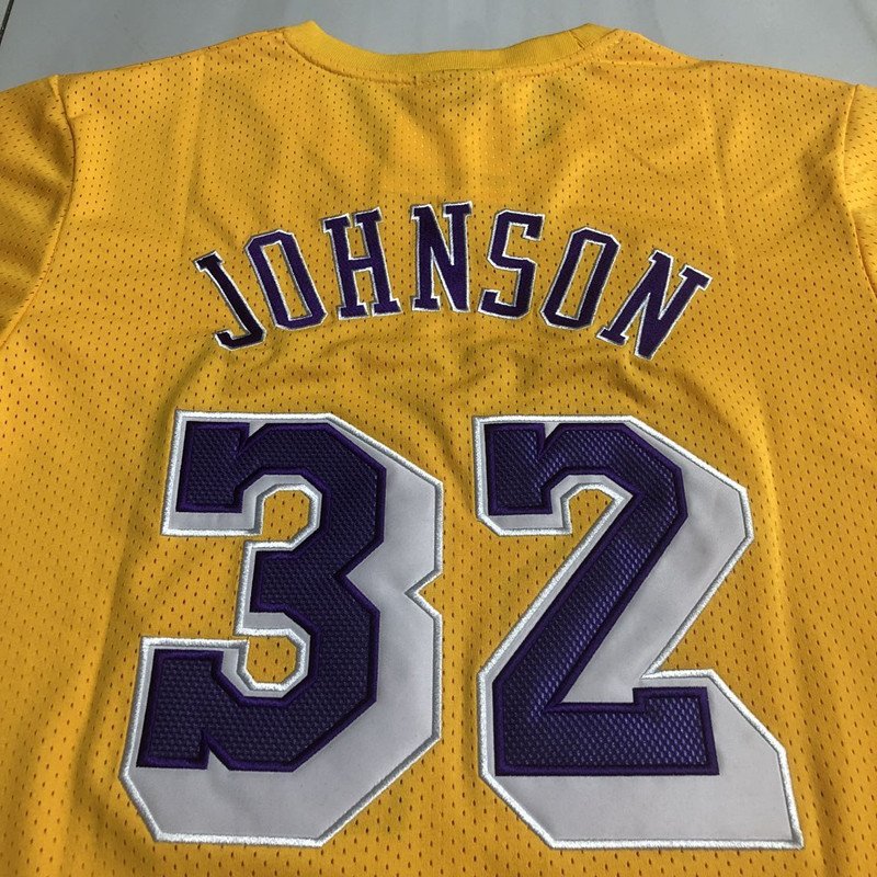 Los Angeles Lakers Magic Johnson Mitchell & Ness Purple Yellow Hardwood Classics T-Shirt - Image 3