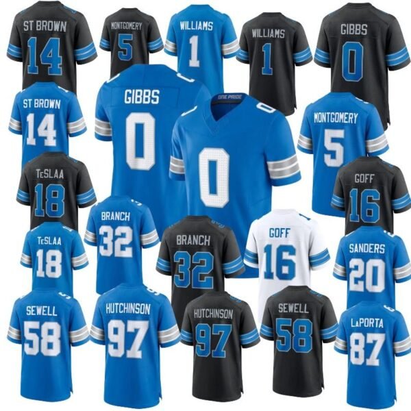 3rd Generation Detroit Lions Hutchinson Gibbs St Brown Goff Wiiliams Teslaa Nike NFL Jerseys