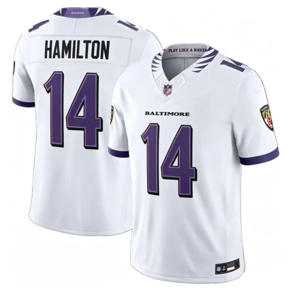 Baltimore Ravens White Black Purple #14 Hamilton Alternate Vapor Stitched Limited NFL Jersey