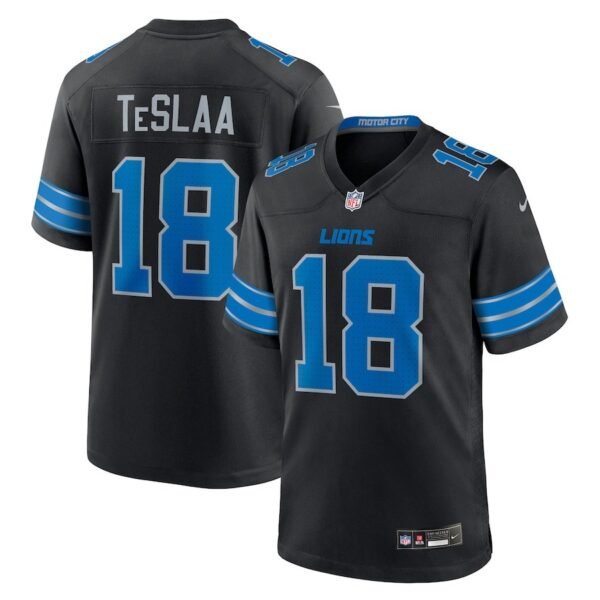 Detroit Lions #18 Isaac TeSlaa Blue Black American Football Shirts