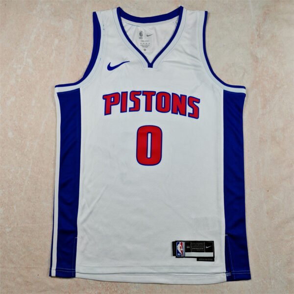 Men Detroit Pistons Jalen Duren #0 Nike White Blue Swingman Jersey