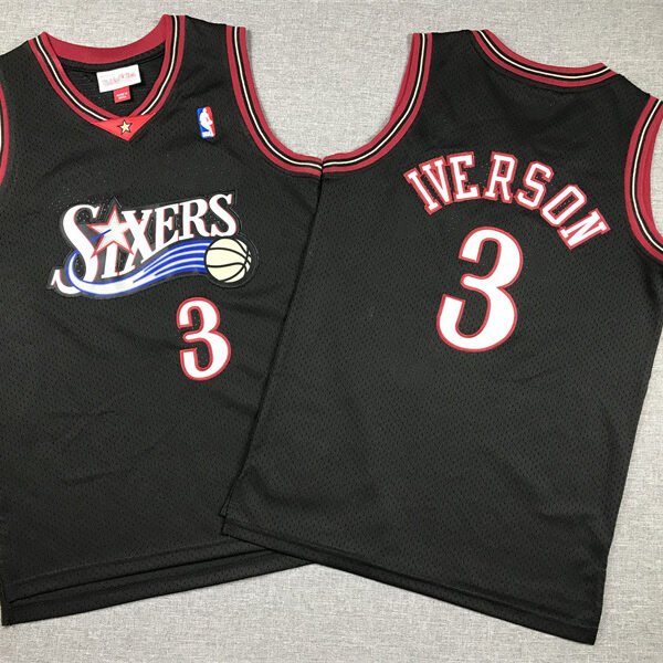 100% Polyester Philadelphia 76ers Stitched Black White Iversion Jersey Youth