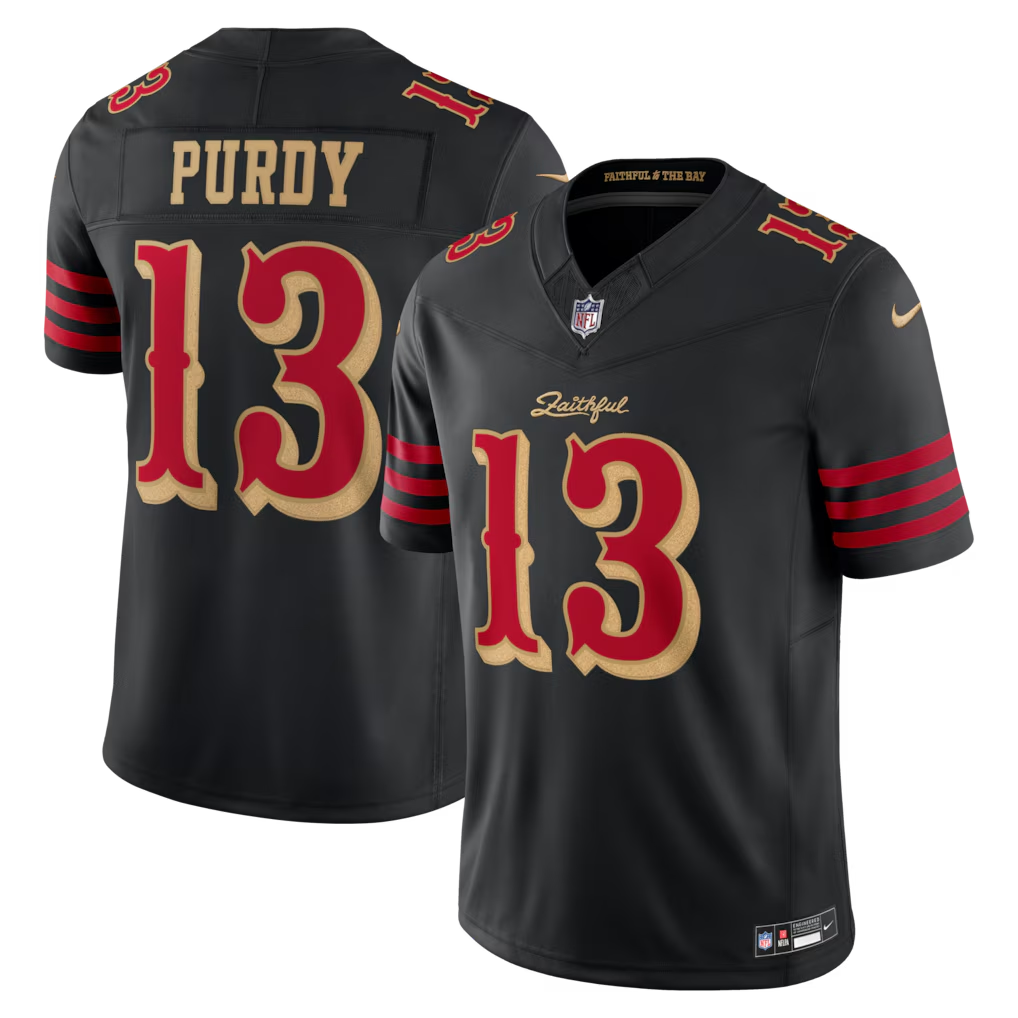 Men's San Francisco 49ers Warner Rice Lott Purdy Nike Black Rivalries Collection Stitched Limited Jersey - Image 6