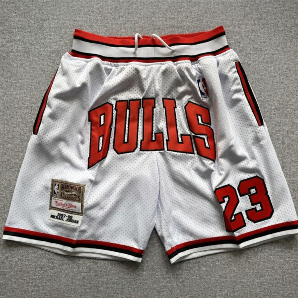Stitched Retro Chicago Bulls White Black Red #23 Jordan Shorts Michell & Ness