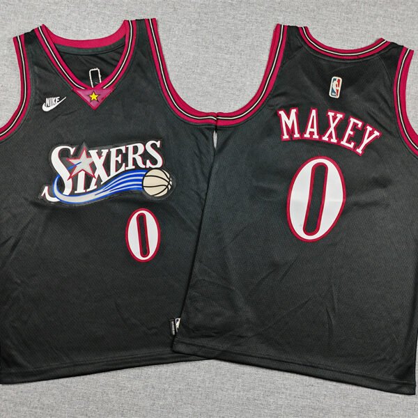 Black Philadelphia 76ers Stitched Children Basketball Jersey Maxey