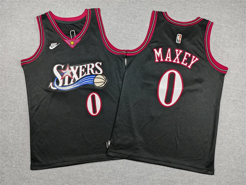 Black Philadelphia 76ers Stitched Children Basketball Jersey Maxey