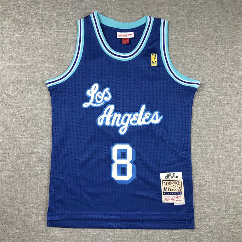 Children Stitched Kobe Bryant #8 White Yellow Purple Retro NBA Jersey - Image 2