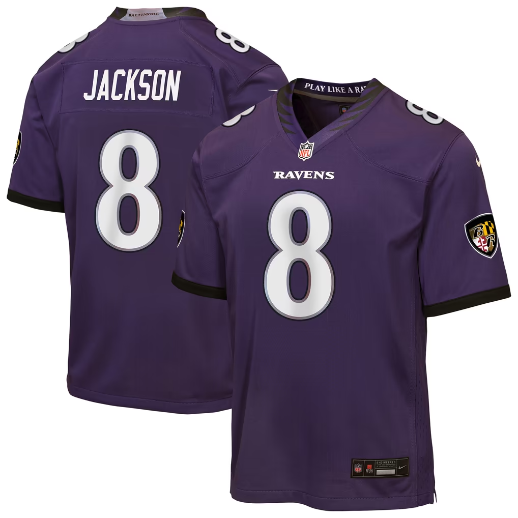 Youth Baltimore Ravens Lamar Jackson #8 Nike Purple Black White NFL Jerseys