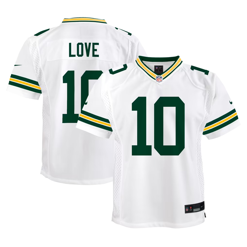 Youth Green Bay Packers Jordan Love Stitched NFL White Green Jersey Nike - Image 4