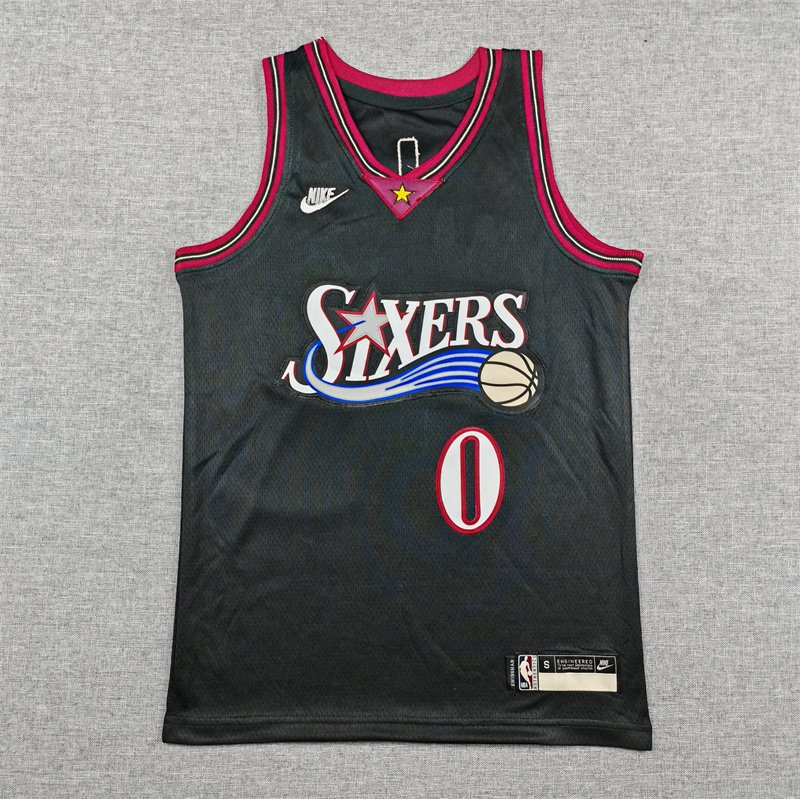 Black Philadelphia 76ers Stitched Children Basketball Jersey Maxey - Image 3