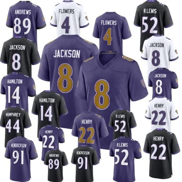 B.Ravens Jackson Lane Henry Hendrickson Flowers Stitched American Football Jerseys Nike