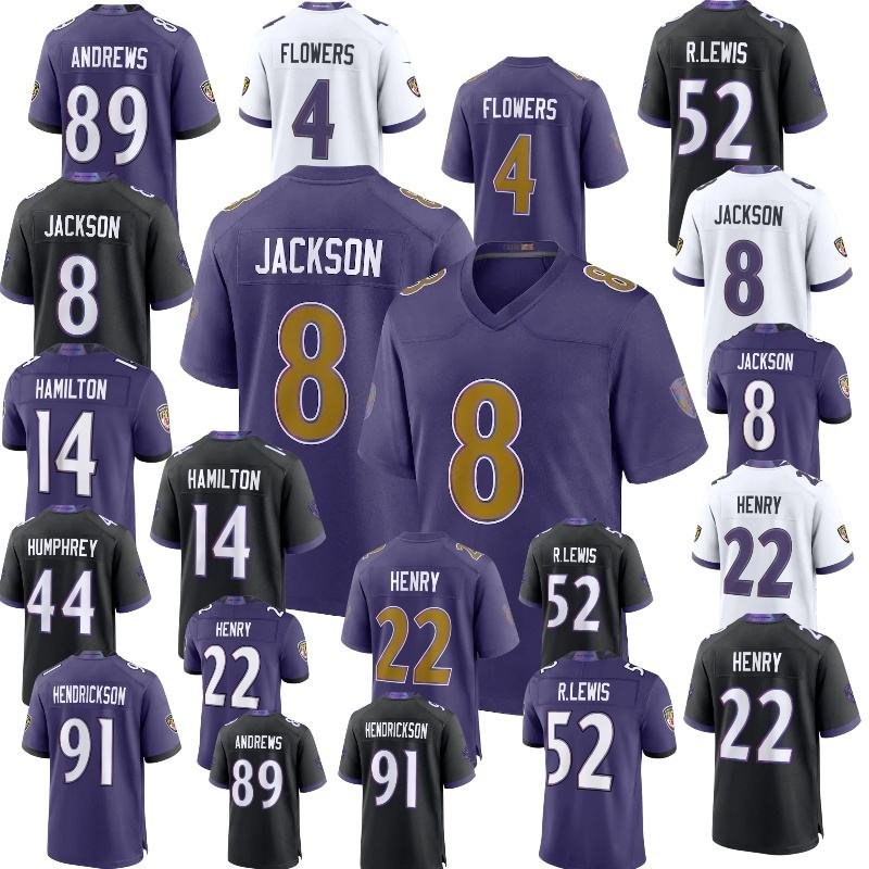 B.Ravens Jackson Lane Henry Hendrickson Flowers Stitched American Football Jerseys Nike