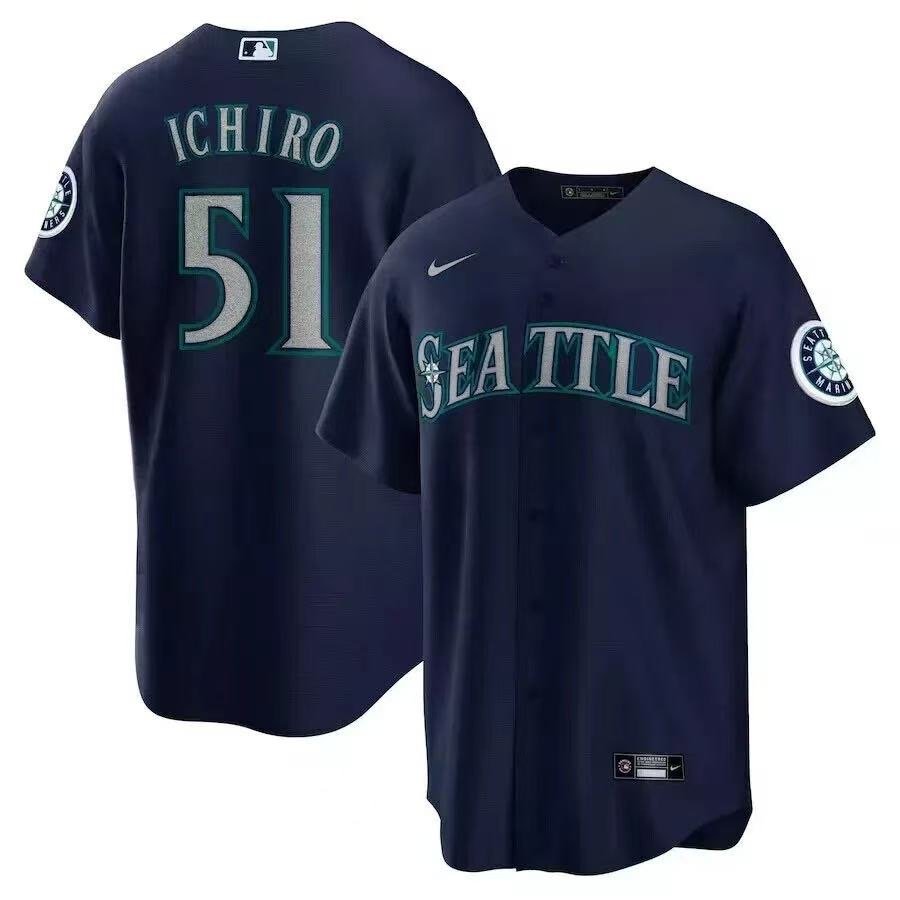 Seattle Mariners City Connect 51 Ichiro Men Stitched Royal White Beige MLB Shirts - Image 4