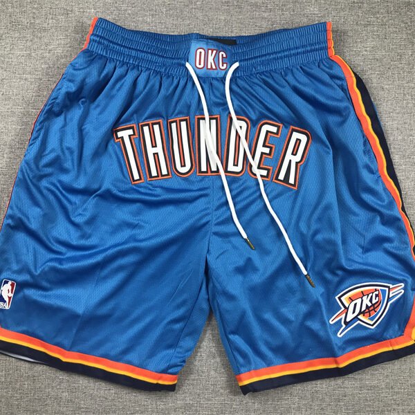 Men Stitched White Blue Black OKC Thunder Shorts With Pockets