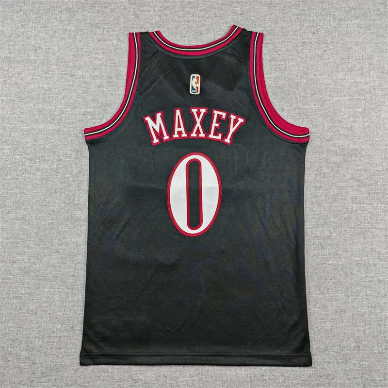 Black Philadelphia 76ers Stitched Children Basketball Jersey Maxey - Image 2