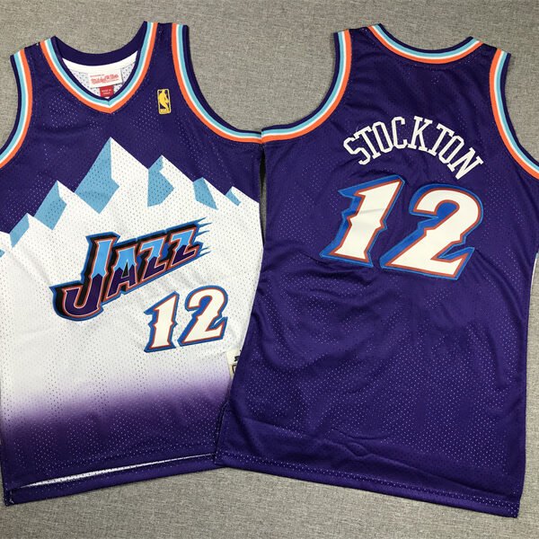 Children's Utah Jazz #12 Mitchell & Ness Stitched Purple Stockton Jersey