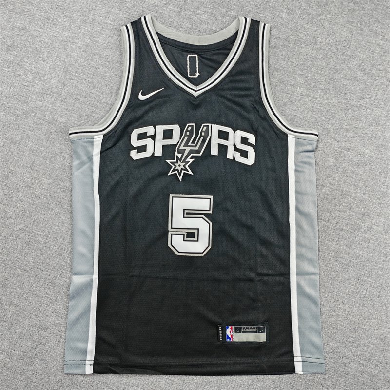 Stitched San Antonio Spurs #5 Stephon Castle Basketball Jersey Youth - Image 3