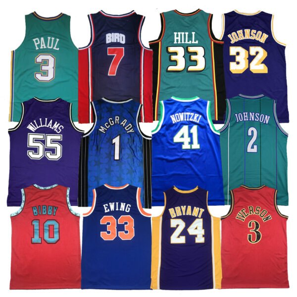 Stitched Malone Ewing Miller Williams Rodman Kobe Bird Retro NBA Jerseys Mitchell & Ness