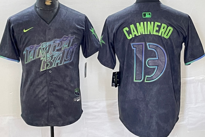 Tampa Bay #13 Caminero Navy MLB Jersey Nike - Image 3