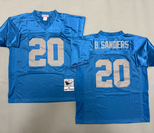 Mitchell & Ness Detroit Lions #20 Sanders White Blue Black Vintage American Football Jersey