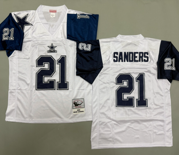 Retro Dallas Cowboys #21 Sanders Navy White Big & Tall 1995 Retired Player Replica Jersey