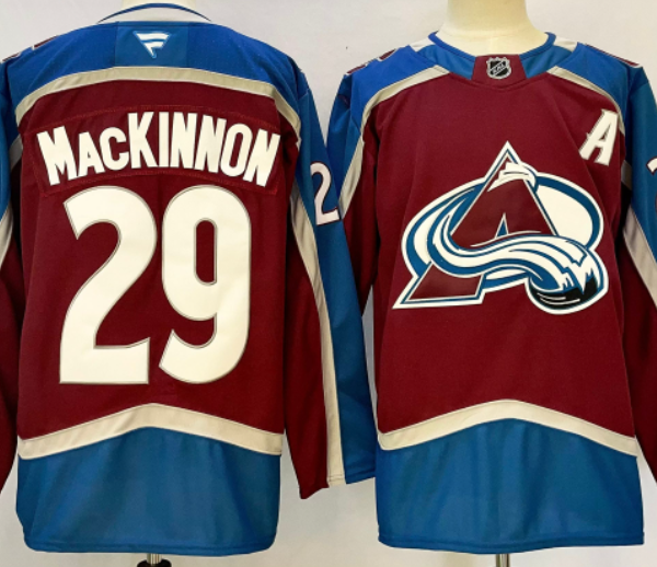 Stitched Men Colorado Avalanche 8 Cale Makar 29 Nathan MacKinnon Ice Hockey Jersey