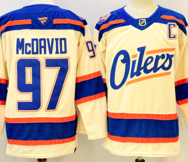Men Stitched Edmonton Oilers Connor McDavid #97 Light Beige #18 #29 #74 #93 Hockey Jerseys