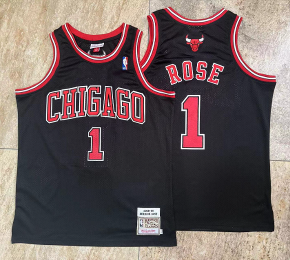 M&N 2008-09 Derrick Rose White Red Green Black Chicago Bulls Dense Basketball Jersey