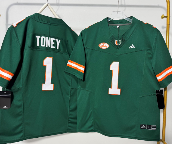 Men adidas #1 Toney Green White Red Miami Hurricanes Replica NCAA Jerseys