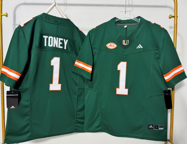 Men adidas #1 Toney Green White Red Miami Hurricanes Replica NCAA Jerseys